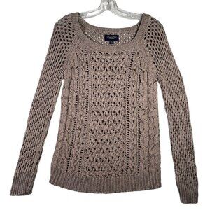 American Eagle Outfitters Sweater Womens Sz S Beige Cable Knit Pullover Stretch